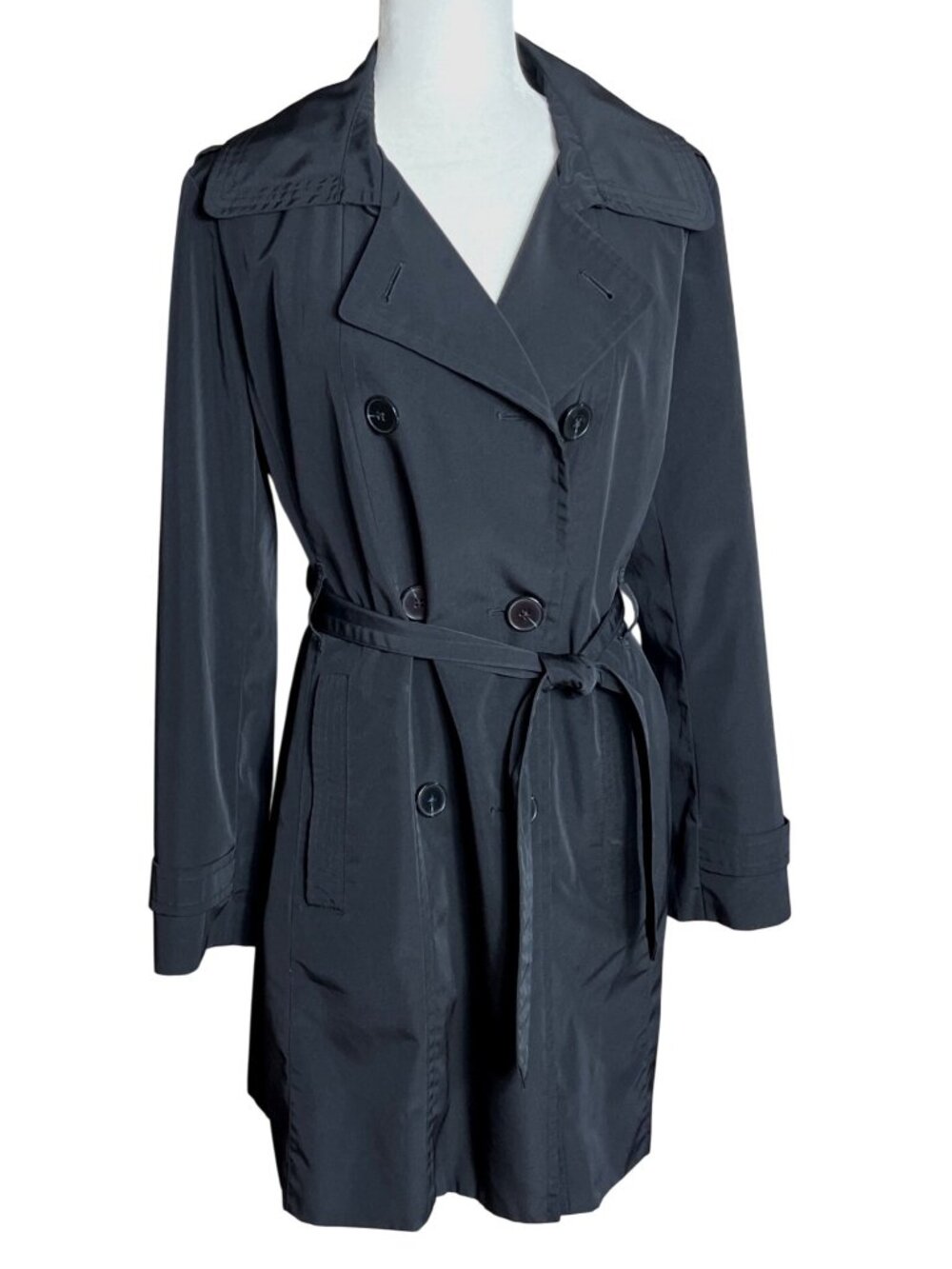 Fog by London Fog Trench Jacket Rain Black Capsule Double-breasted Preppy Wom M